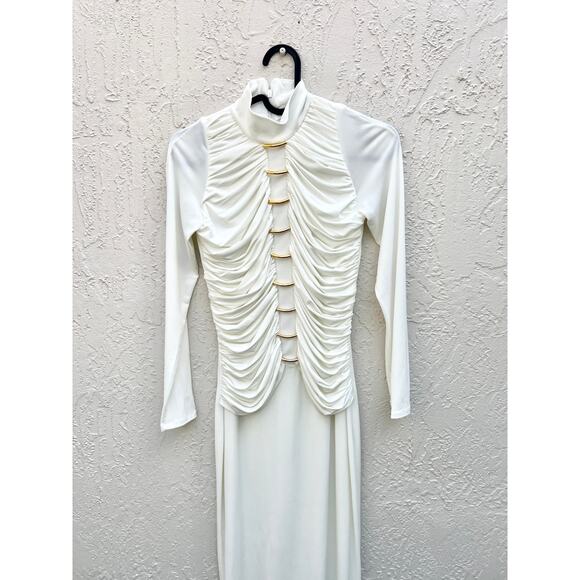 Fernando Claro Circinus Long Sleeve Straight Maxi Dress Circinus White Small - Picture 4 of 8